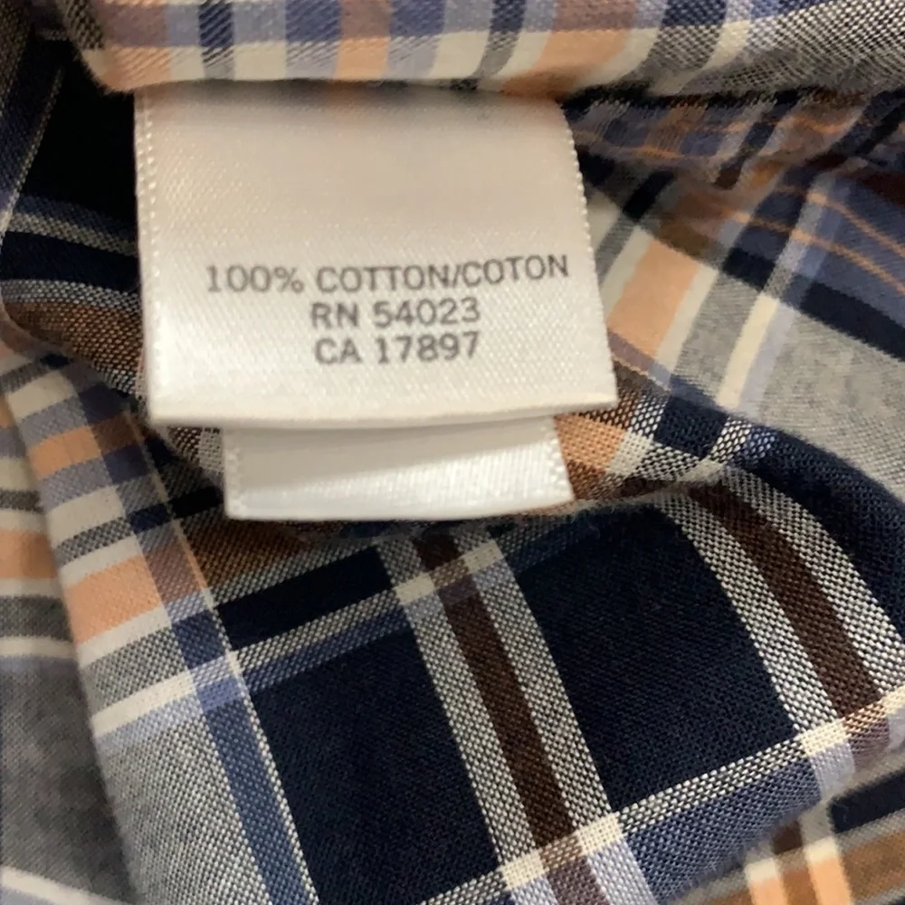 Banana Republic blue & orange plaid short sleeve button down shirt